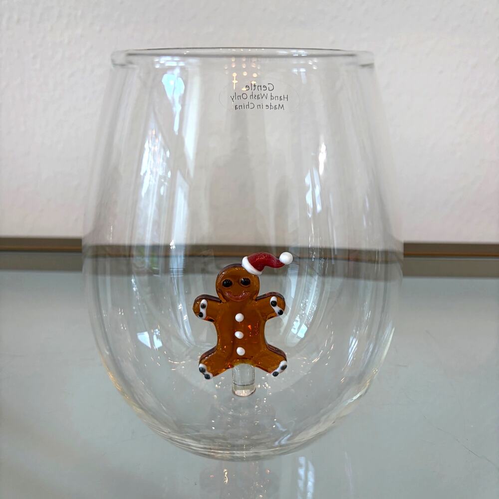 Gingerbread Man Stemless Wine Glass 3D Festive Holiday Barware NEW